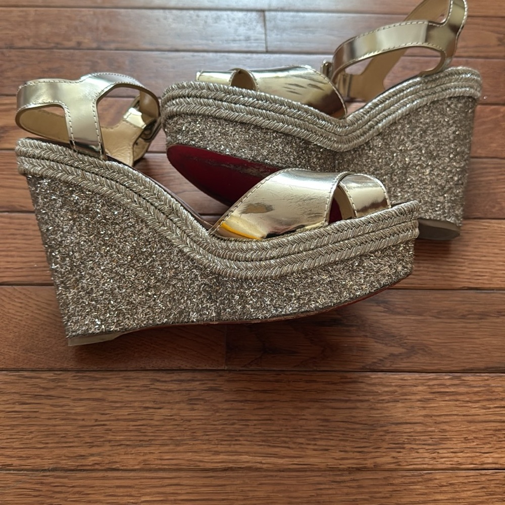Christian louboutin espadrille glitter wedge sz 38 - Picture 11 of 14